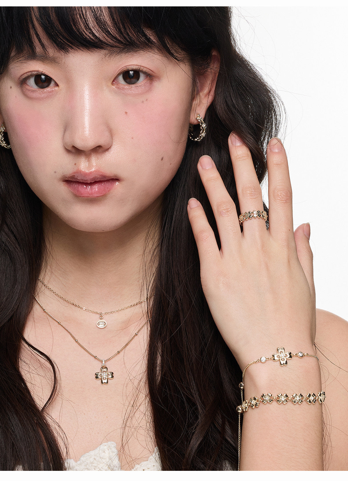 Button Series Minimalist Small Flower Layered Adjustable Pull-String Bracelet, Elegant Design