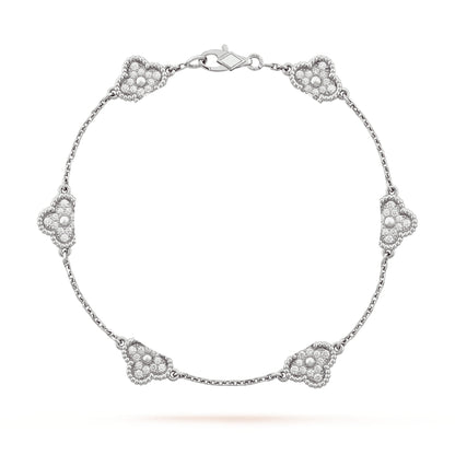 Clover Leaf Six Motifs Bracelet, 925 Silver, 18k Gold Plated