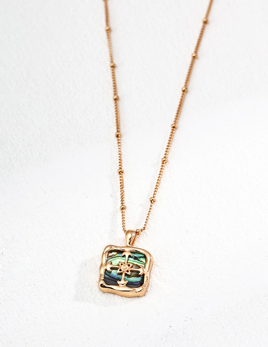 Crowned Ice S925 Silver Shell Pendant Necklace - Vintage Iridescent Abalone Earrings Set in Gold Plated or White Gold