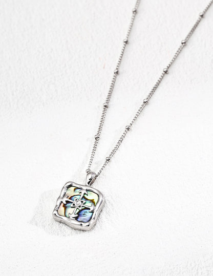 Crowned Ice S925 Silver Shell Pendant Necklace - Vintage Iridescent Abalone Earrings Set in Gold Plated or White Gold