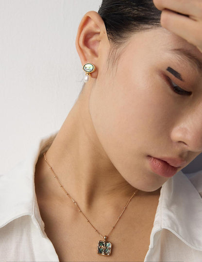 Crowned Ice S925 Silver Shell Pendant Necklace - Vintage Iridescent Abalone Earrings Set in Gold Plated or White Gold
