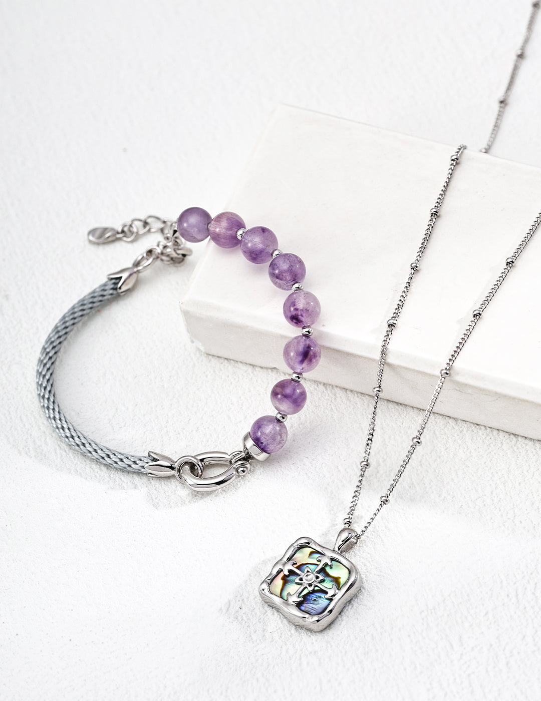 Crowned Ice S925 Silver Shell Pendant Necklace - Vintage Iridescent Abalone Earrings Set in Gold Plated or White Gold