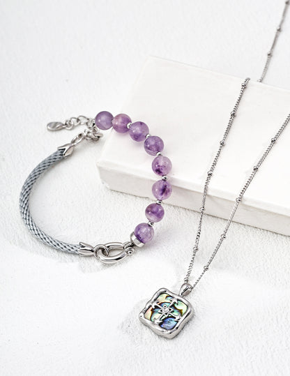 Crowned Ice S925 Silver Shell Pendant Necklace - Vintage Iridescent Abalone Earrings Set in Gold Plated or White Gold