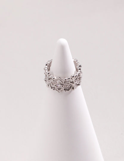 Crowned Ice S925 Silver White/Vintage Gold Plated, Bold Cocktail Ring,Adjustable Statement Ring Size 14-20