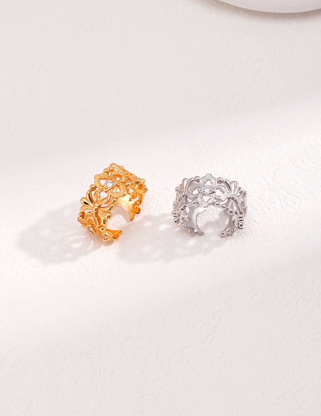 Crowned Ice S925 Silver White/Vintage Gold Plated, Bold Cocktail Ring,Adjustable Statement Ring Size 14-20