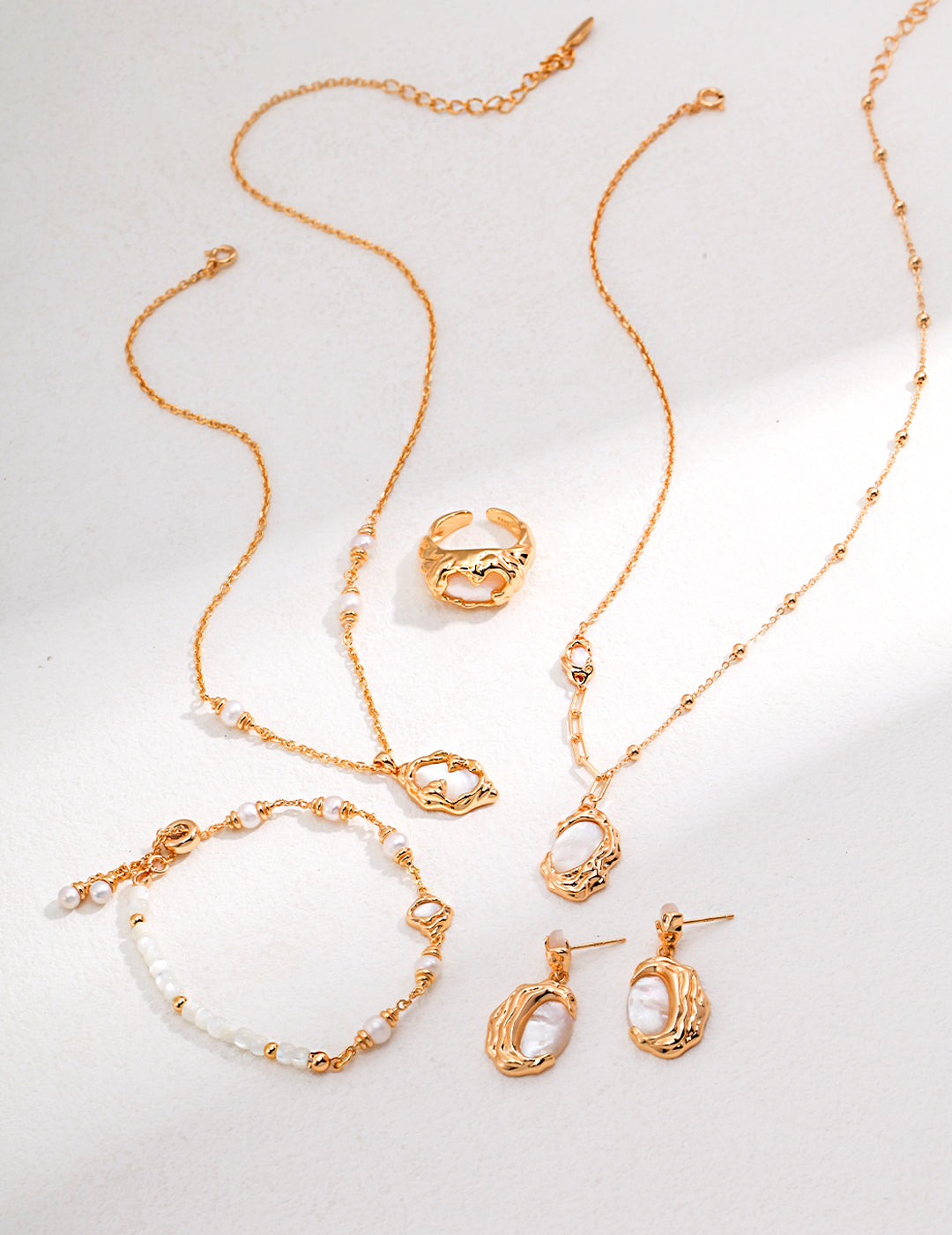Crowned Ice S925 Sterling Silver - White Gold & Vintage Gold Plated Mother of Pearl Necklace, Iridescent Shell Pendant Adjustable Chain
