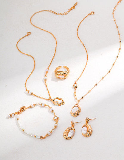 Crowned Ice S925 Sterling Silver - White Gold & Vintage Gold Plated Mother of Pearl Necklace, Iridescent Shell Pendant Adjustable Chain