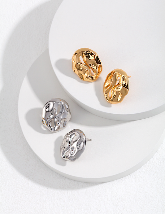 Crowned Ice Two-Tone Gold Earrings S925 Sterling Silver, White & Vintage Gold Plated Retro Design, Elegant Drop Earrings