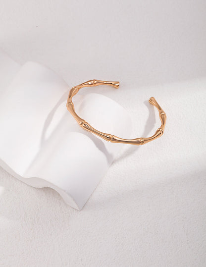 Sterling Silver Bamboo Joint Bangle Bracelet, Minimalist Elegant Chinese-Inspired Design