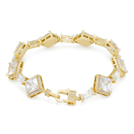 Crowned Ice 14mm Clustered Princess-Cut Tennis Bracelet