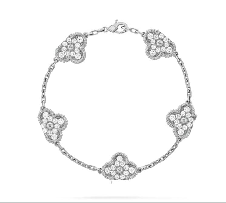 Clover Motif Bracelet, Sterling Silver, 18K Gold Plated