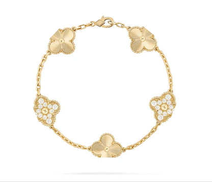 925 Silver, Clover Leaf Bracelet, 18K Gold Plated