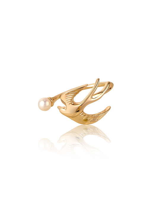 Chasing Dreams Bird Ring - Soaring Swallow & Pearl Statement Finger Ring