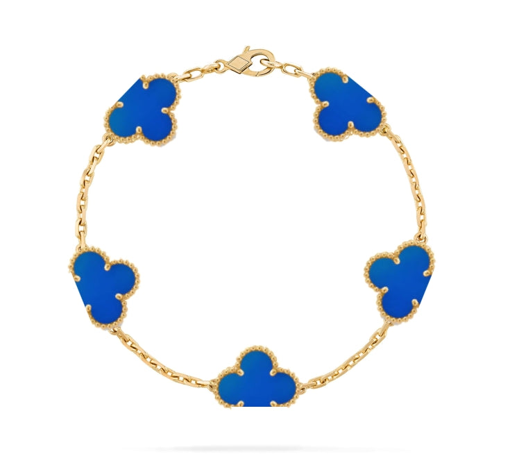 925 Silver, Clover Leaf Bracelet, 18K Gold Plated