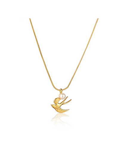 Chasing Dreams Bird Necklace - Soaring Swallow & Pearl Collarbone Chain