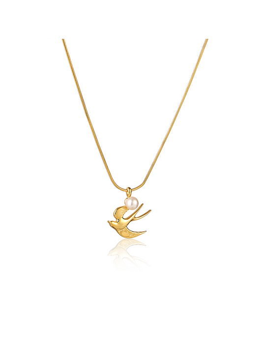 Chasing Dreams Bird Necklace - Soaring Swallow & Pearl Collarbone Chain