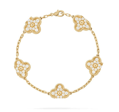 925 Silver, Clover Leaf Bracelet, 18K Gold Plated
