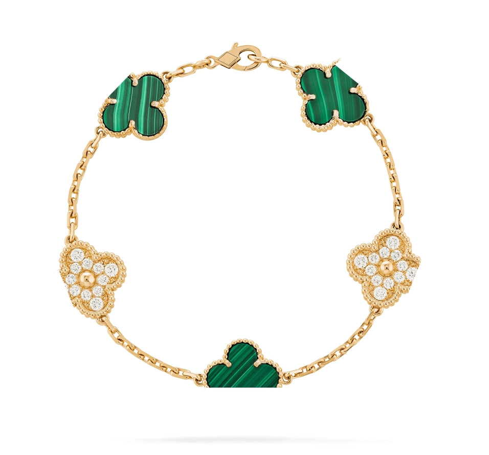 Clover Motif Bracelet, Sterling Silver, 18K Gold Plated