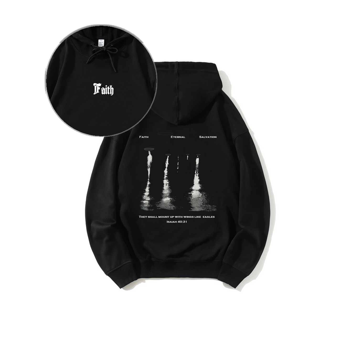 Christian Hoodie for Men & Women | Faith Eternal Salvation Graphic Pullover | Isaiah 40:31 Bible Verse Hoodie