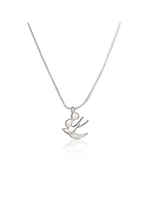 Chasing Dreams Bird Necklace - Soaring Swallow & Pearl Collarbone Chain