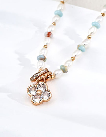 Four Leaf Clover Pearl Charm Necklace