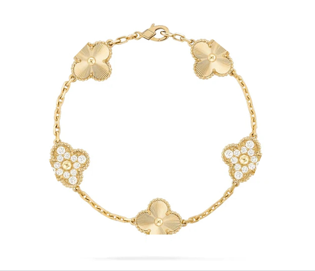 925 Silver, Clover Leaf Bracelet, 18K Gold Plated