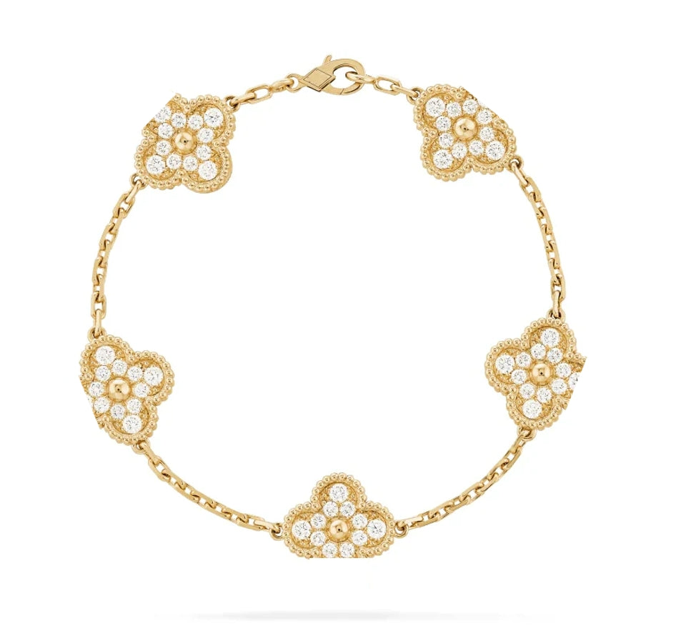 925 Silver, Clover Leaf Bracelet, 18K Gold Plated