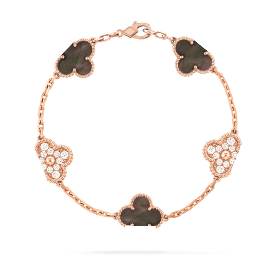 925 Silver, Clover Leaf Bracelet, 18K Gold Plated