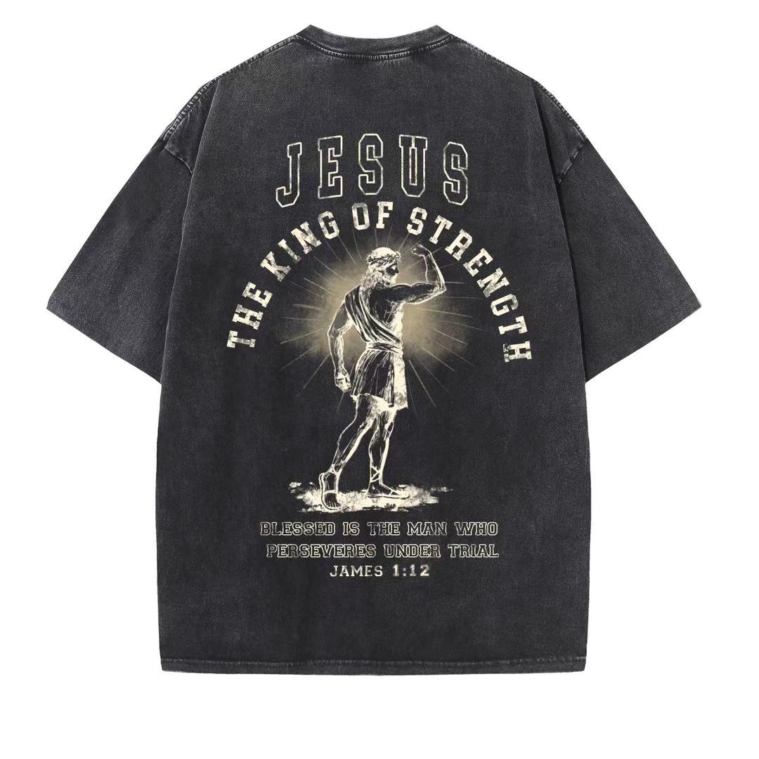Christian Washed T-Shirt | Jesus The King of Strength