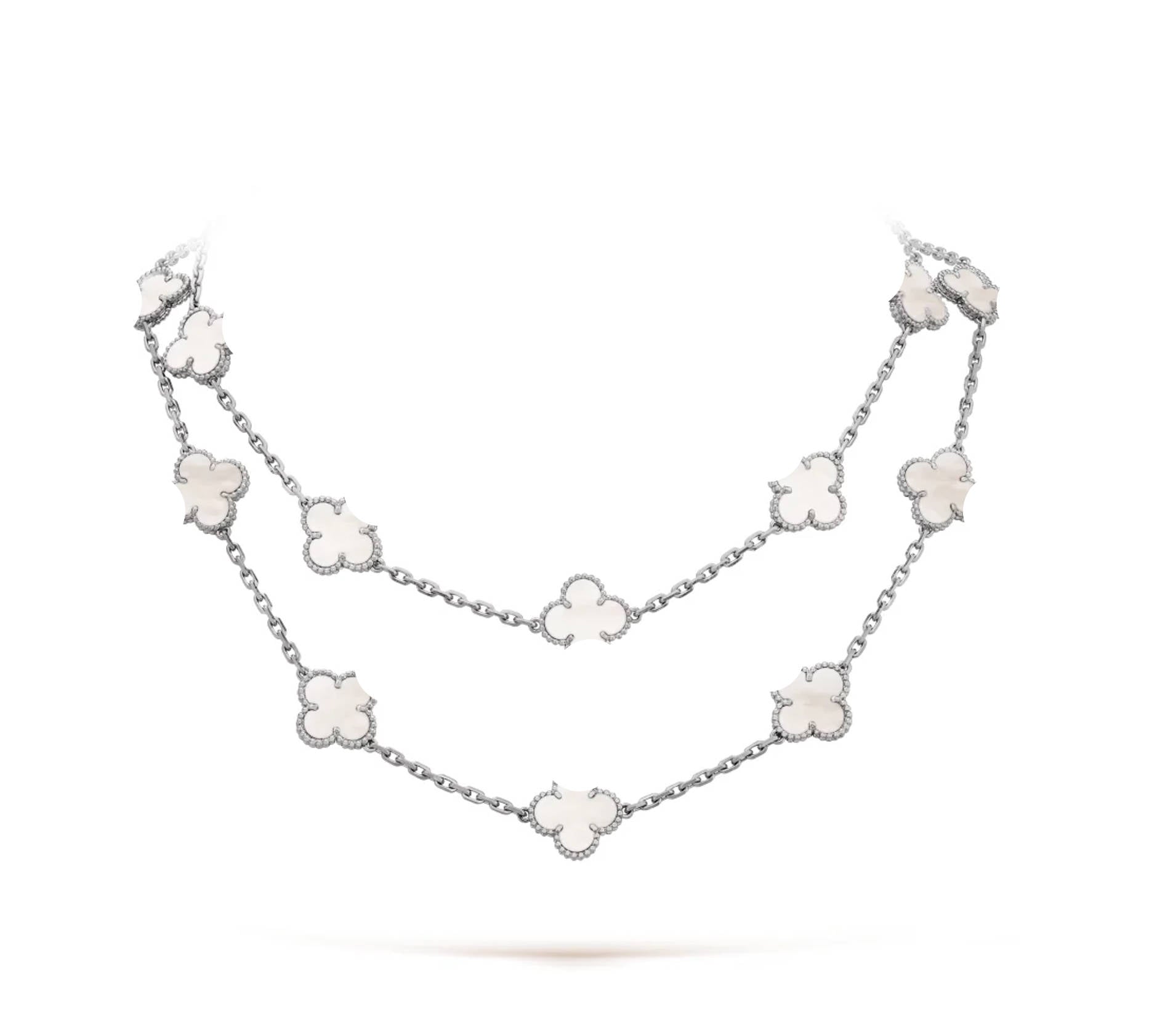 White mother-of-pearl clover leaf necklace with 18K gold plating