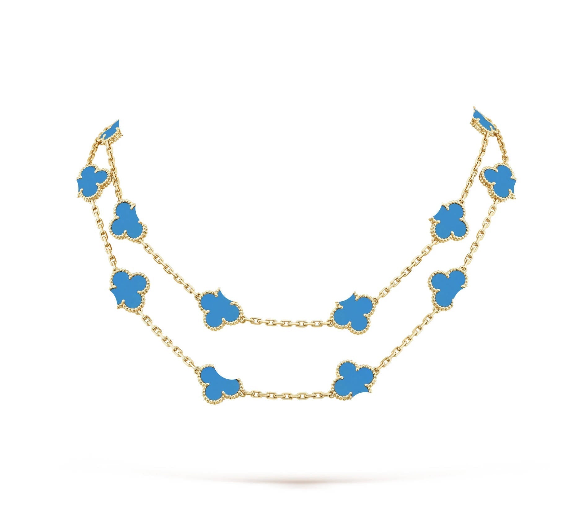 Blue agate clover leaf necklace with 18K gold plating