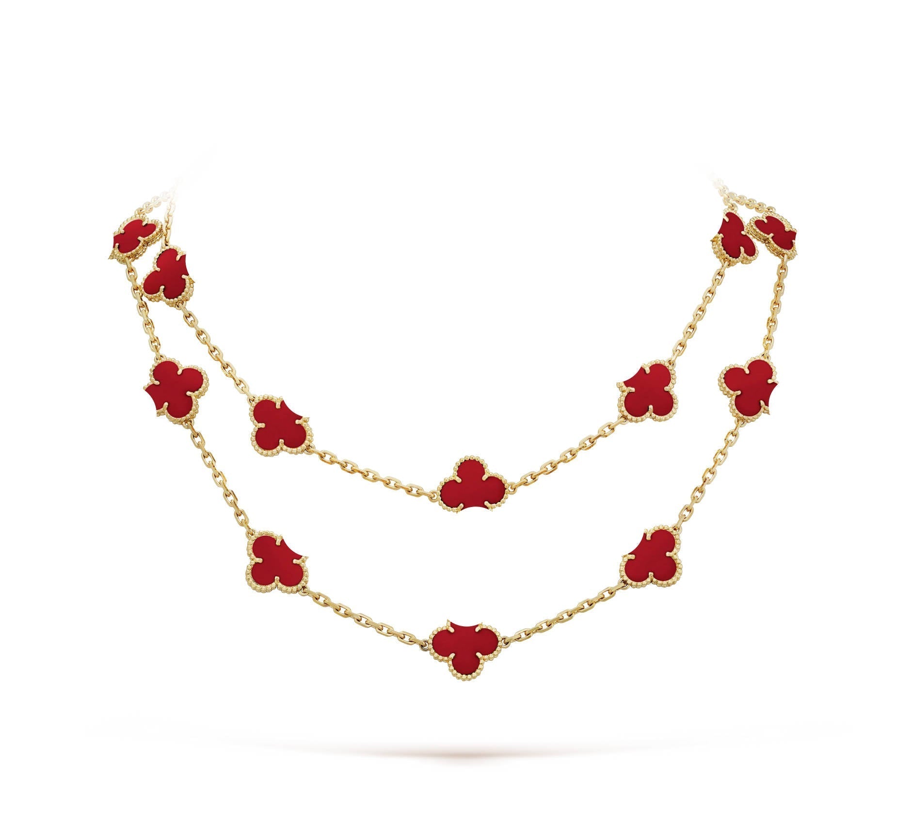 Red carnelian clover leaf necklace with 18K gold plating