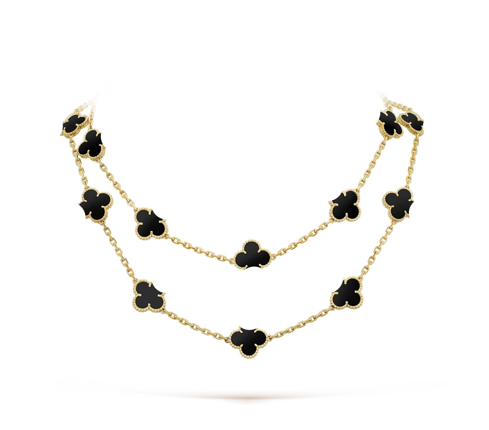 Black onyx clover leaf necklace with 18K gold plating