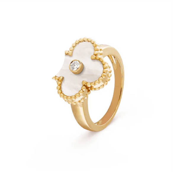Clover Leaf Ring, 925 Silver, 18K Gold Plated