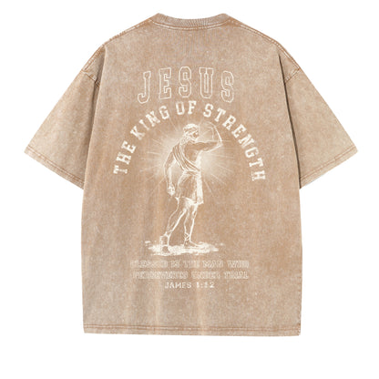 Christian Washed T-Shirt | Jesus The King of Strength
