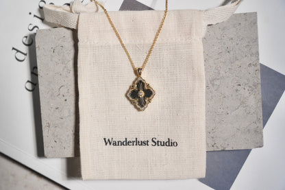 Artisan Vintage Clover Lace Pendant Necklace – Sterling Silver, 18K Gold Plated, Big motif