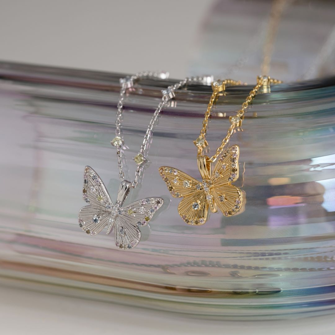 Designer Butterfly Rainbow & Silver Necklace