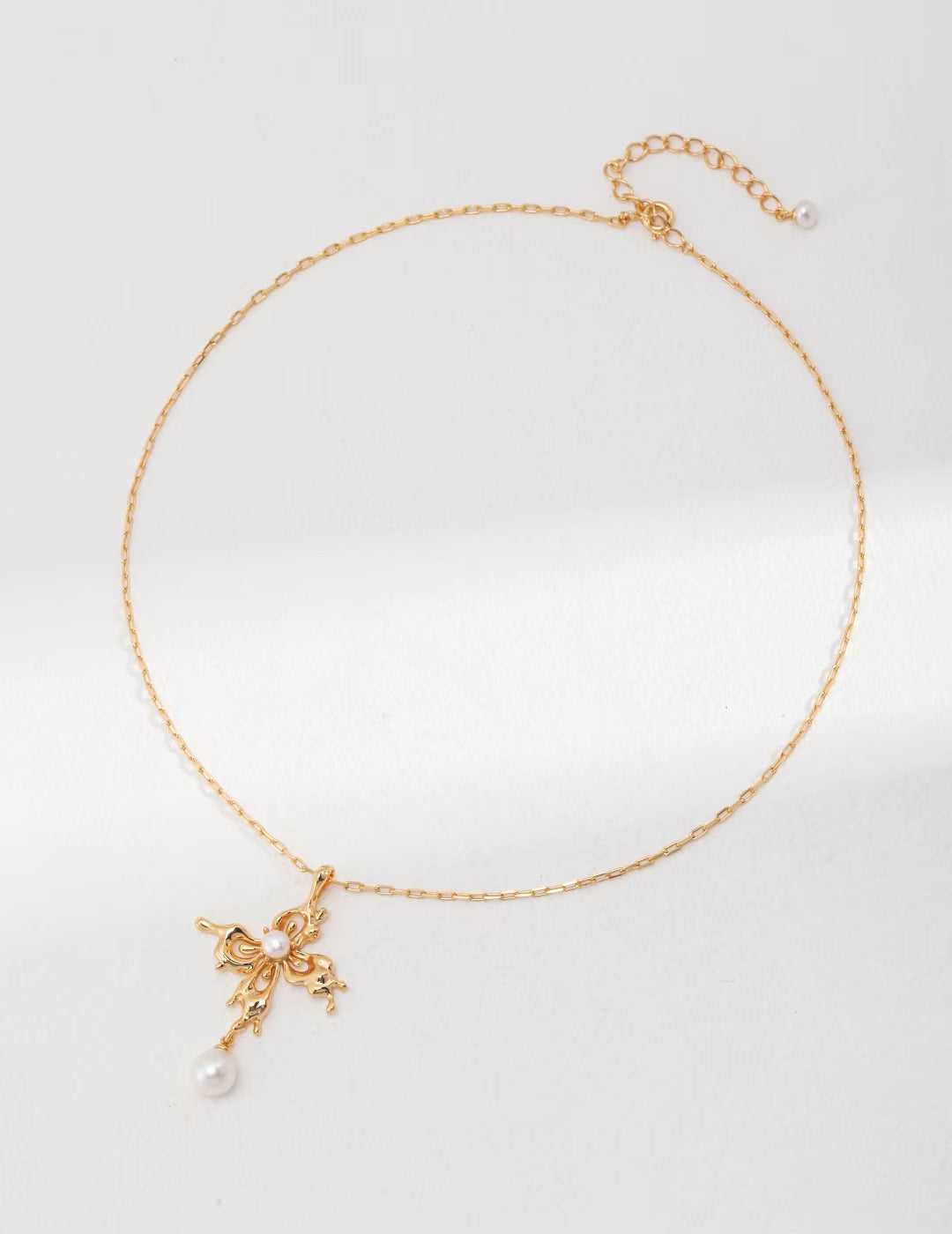 Elegant Butterfly Cross Pearl Necklace