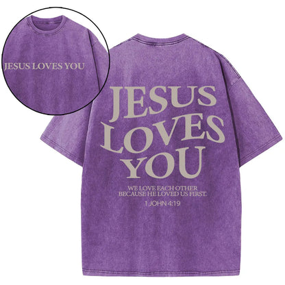 Jesus Loves You Christian Washed T-Shirt
