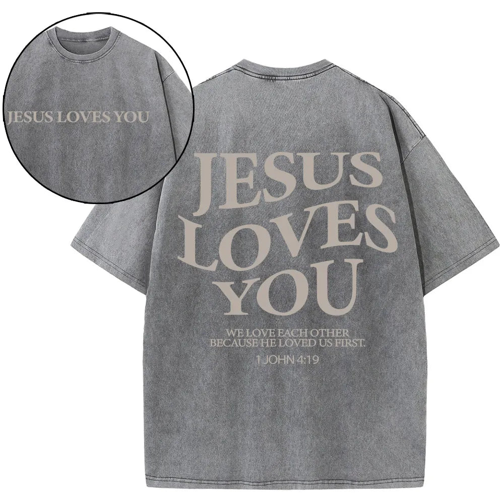 Jesus Loves You Christian Washed T-Shirt