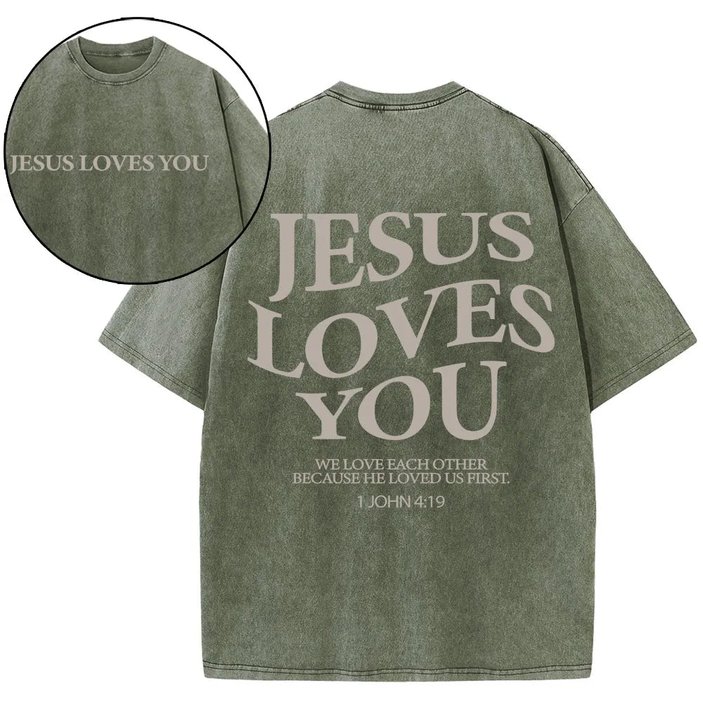 Jesus Loves You Christian Washed T-Shirt