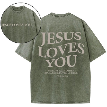 Jesus Loves You Christian Washed T-Shirt
