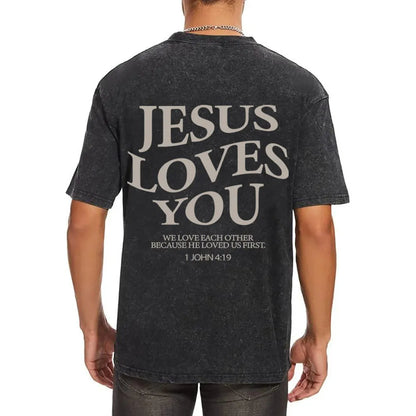 Jesus Loves You Christian Washed T-Shirt