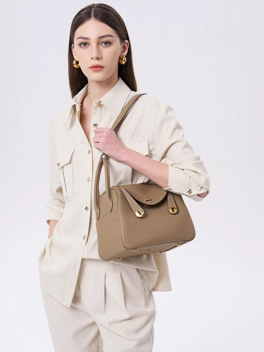 Women’s Minimalist Genuine Leather Cat Eye Decorated Crossbody Shoulder Handbag