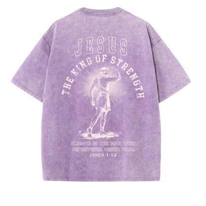 Christian Washed T-Shirt | Jesus The King of Strength