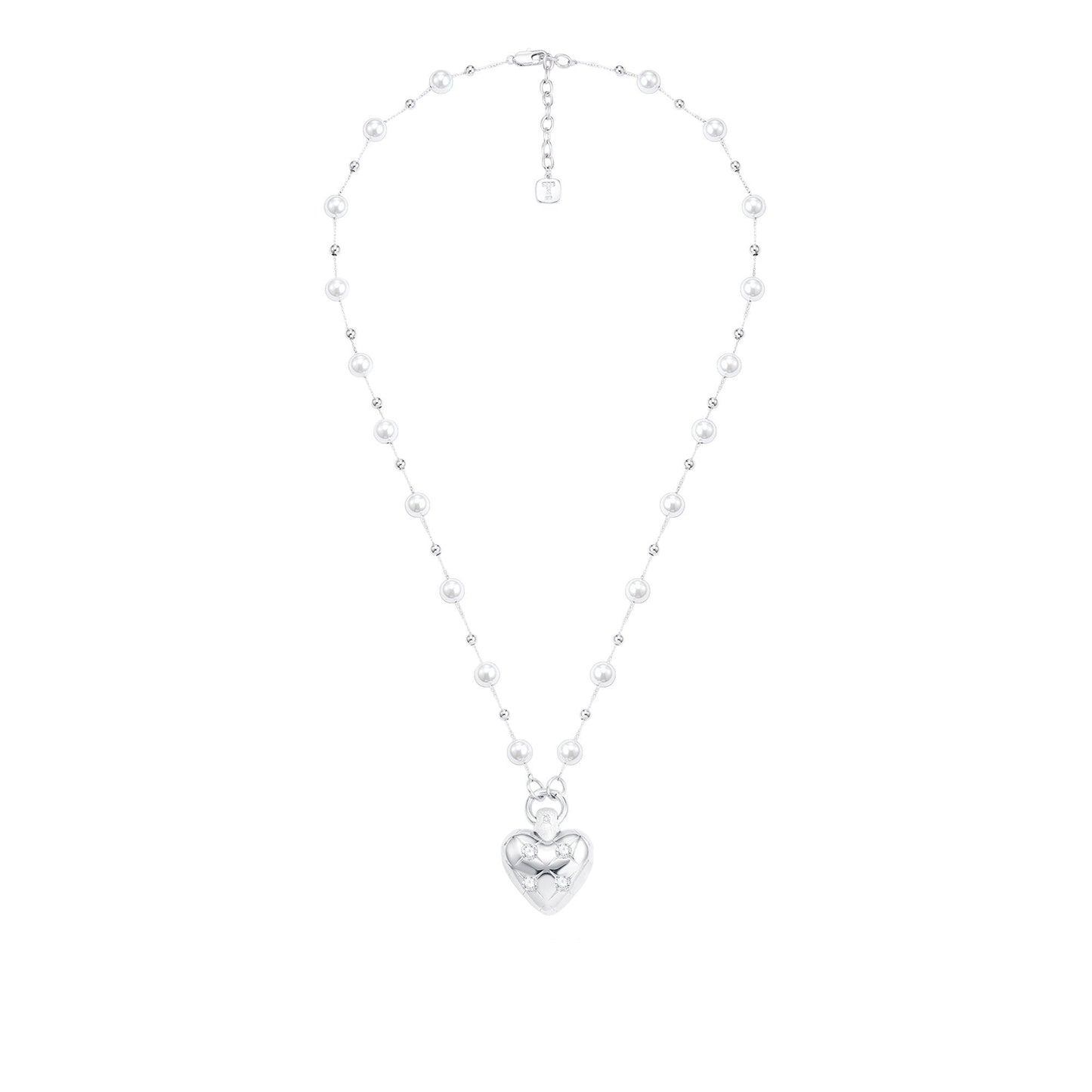 Diamond-Grid Series Heart 3D Pendant Long Pearl Necklace