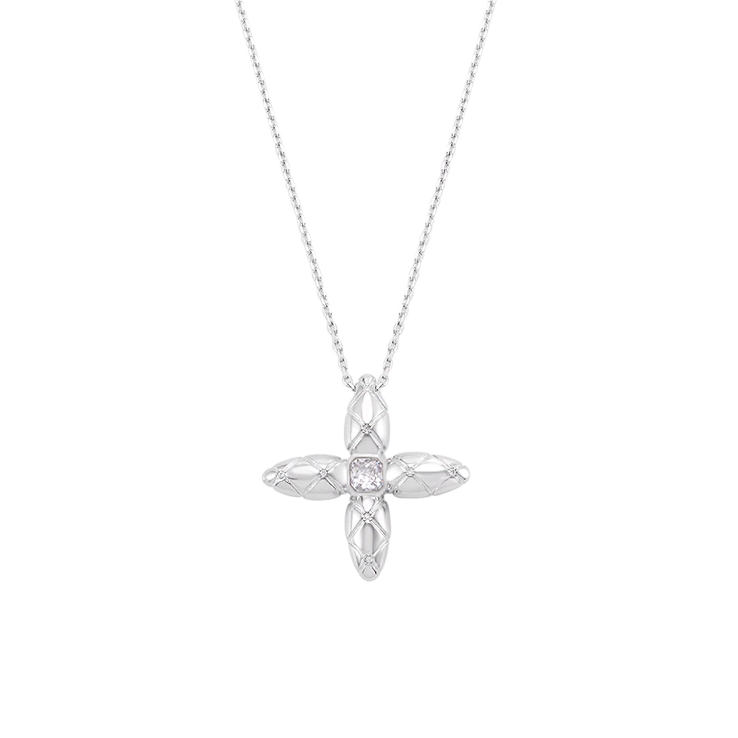 Diamond-Grid Starburst Long Pendant Necklace, Oversized Cross-Star Charm