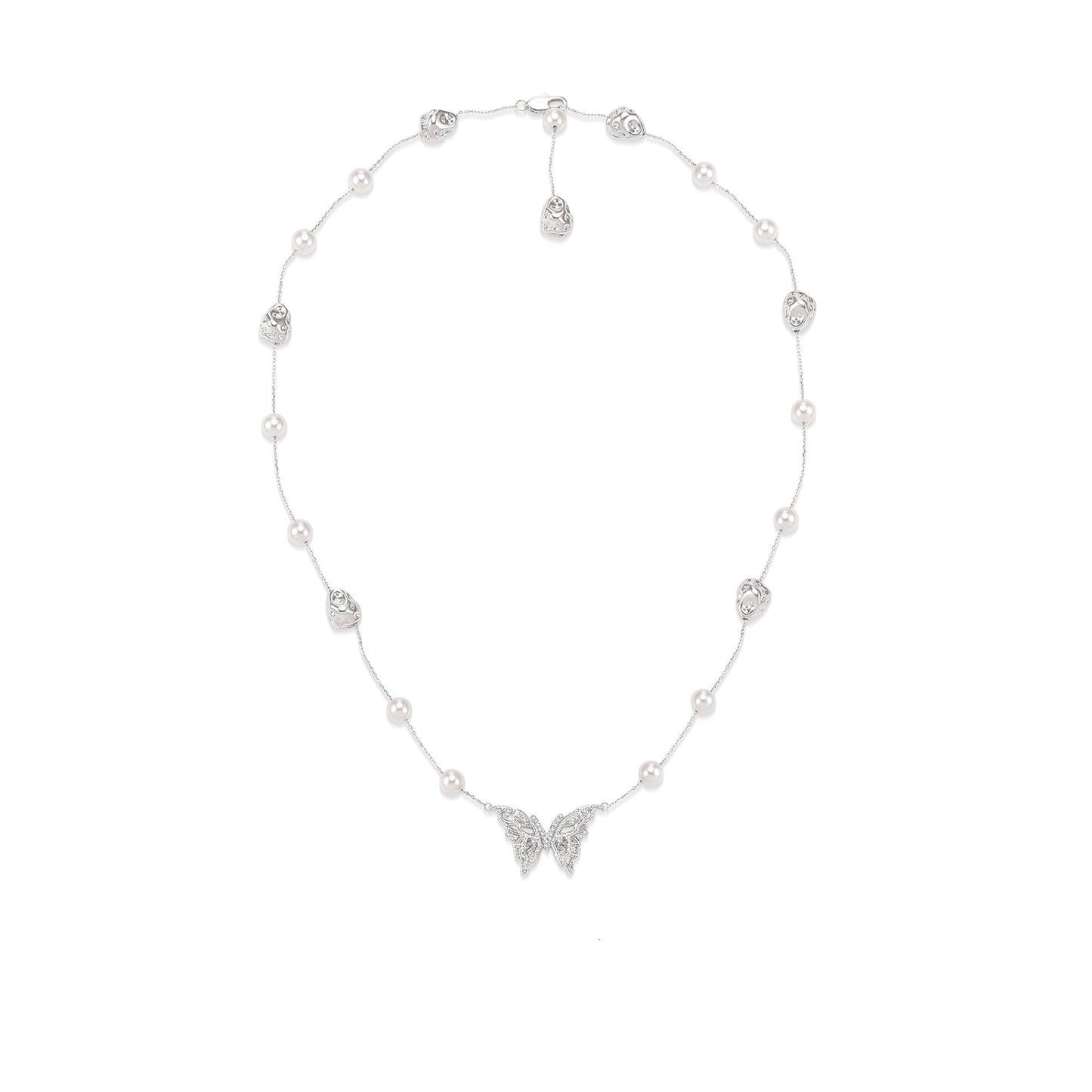 Silver Wing Series Lace Butterfly Pearl Starry Choker Necklace