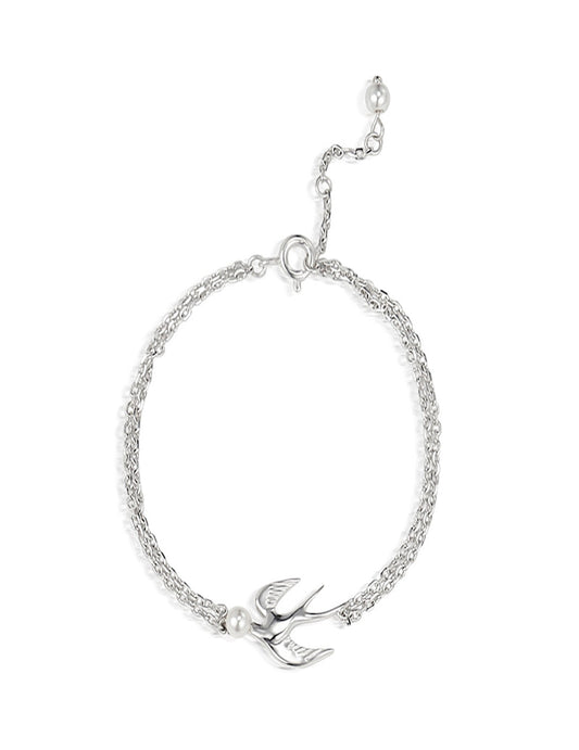Art Nouveau Swallow Bracelet - A Flying Bird Pearl Chain in Motion
