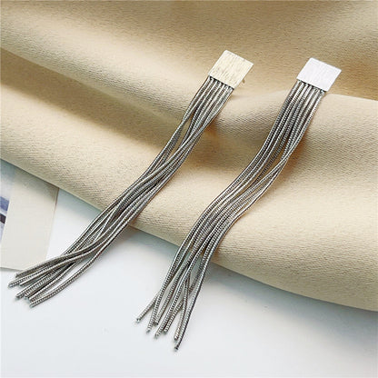 S925 Sterling Silver Tassel Drop Earrings Brushed Texture Design
